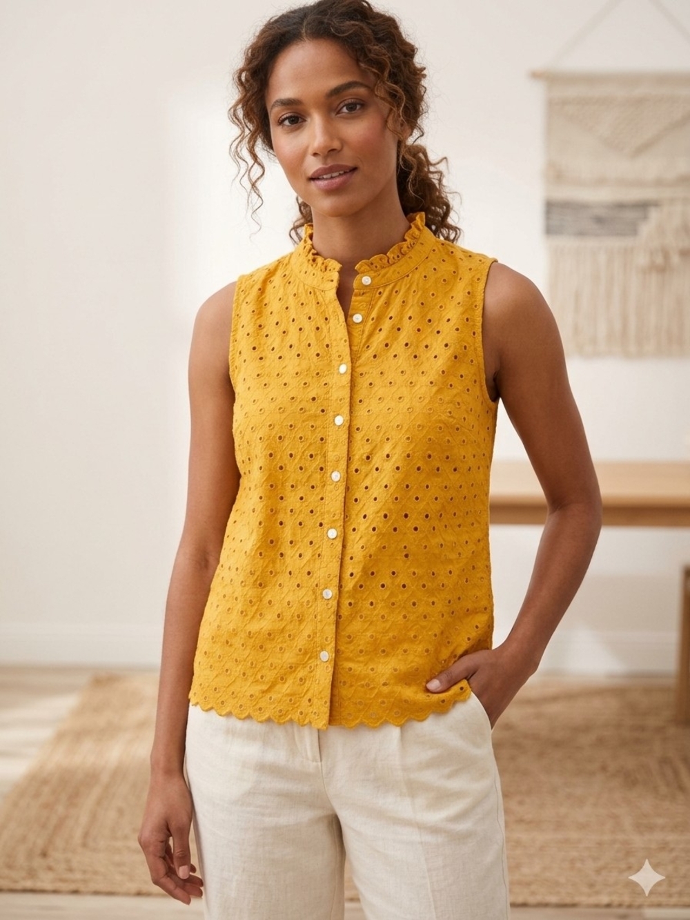 Loft Sleeveless Eyelet Button-Front Tank Top Cottagecore Boho Romantic L